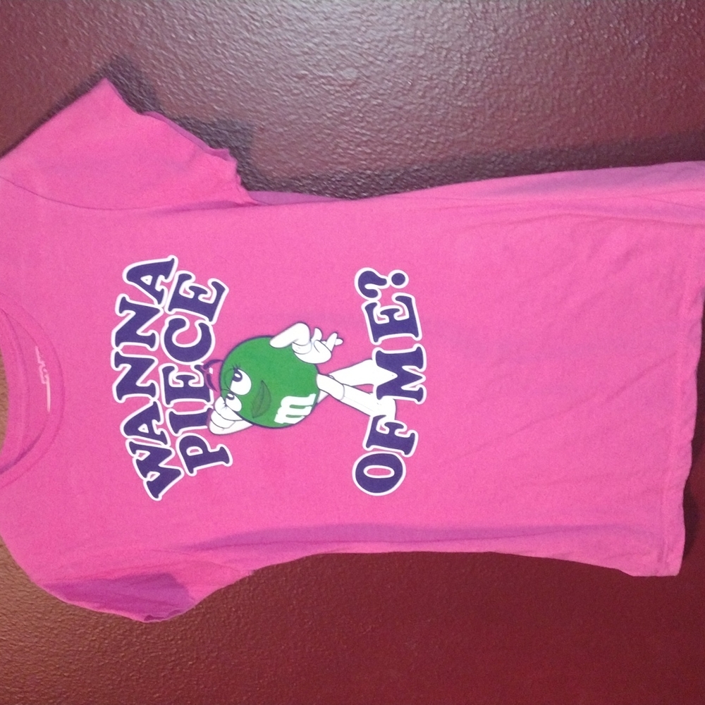 Pink fitted tee from M&M store.